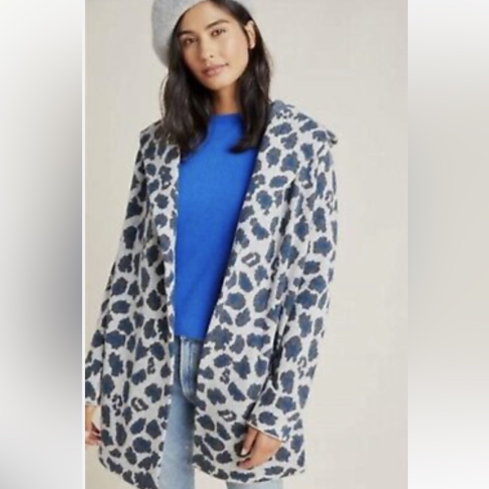 Field flower bisque animal print hooded wool sweater coat. NWOT.‎ Retail 185